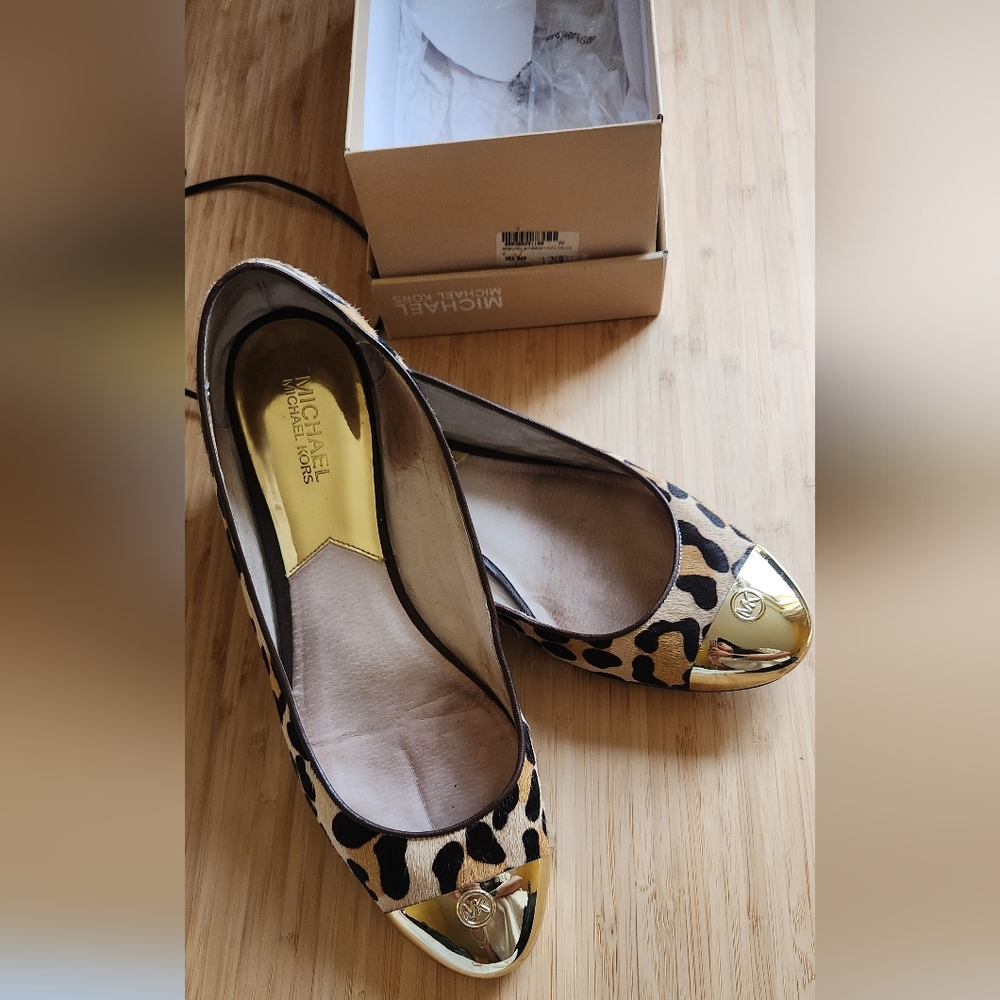 Michael Kors Animal Print Flats with Gold Toe